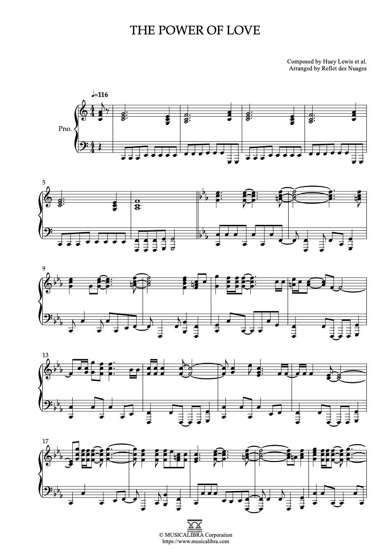 PIANO SOLO 楽譜] The Power of Love(Huey Lewis) ピアノ 編曲 楽譜