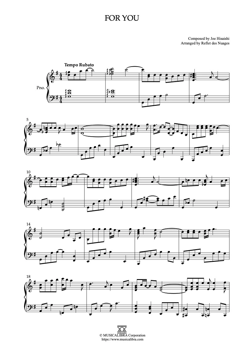 PIANO SOLO SHEET MUSIC] For You : MUSICALIBRA