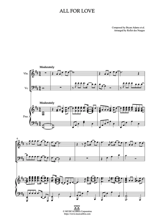 TRIO 楽譜] All for Love - ヴァイオリン、チェロ、ピアノトリオ 室内楽 アンサンブル : Musicalibra Japan