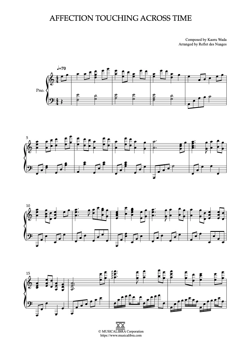 PIANO SOLO SHEET MUSIC] Affection Touching Across Time