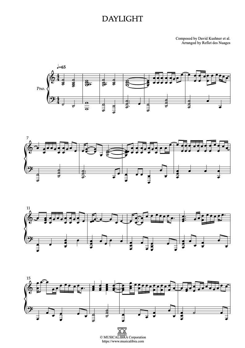 PIANO SOLO 楽譜] Daylight ピアノ 編曲 楽譜 : MUSICALIBRA JAPAN