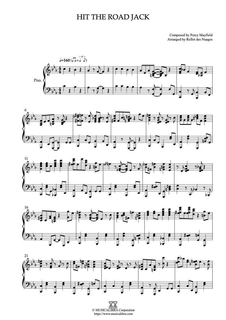 PIANO SOLO SHEET MUSIC] Hit the Road Jack : MUSICALIBRA