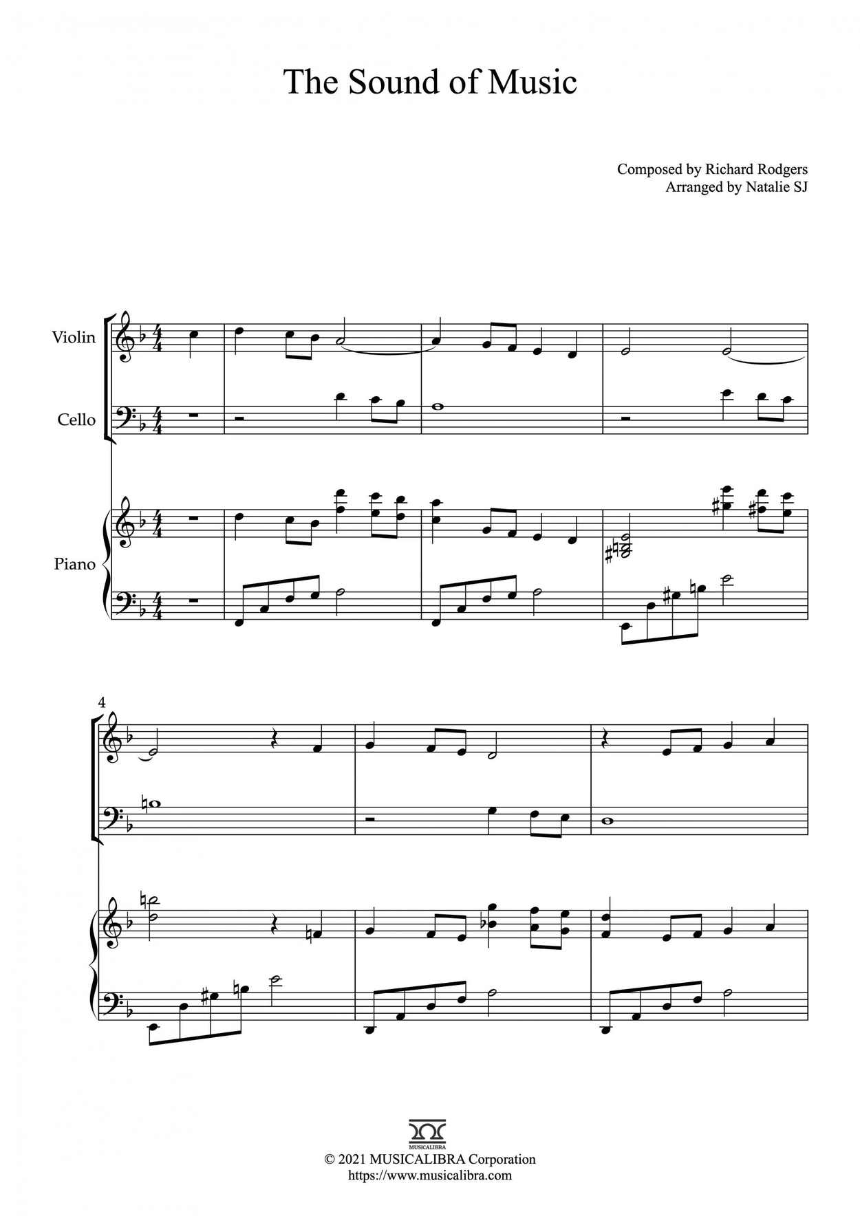無料 TRIO 楽譜] The Sound of Music - ヴァイオリン、チェロ、ピアノ