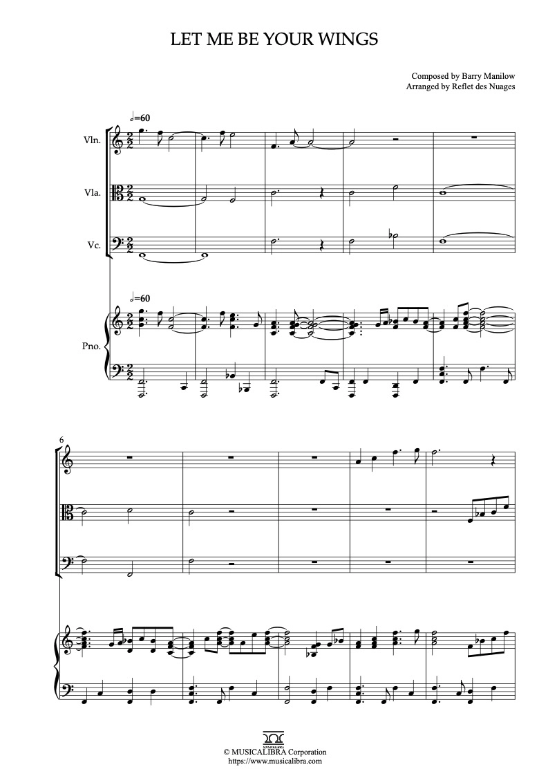 QUARTET SHEET MUSIC] Let Me Be Your Wings Violin, Viola, Cello