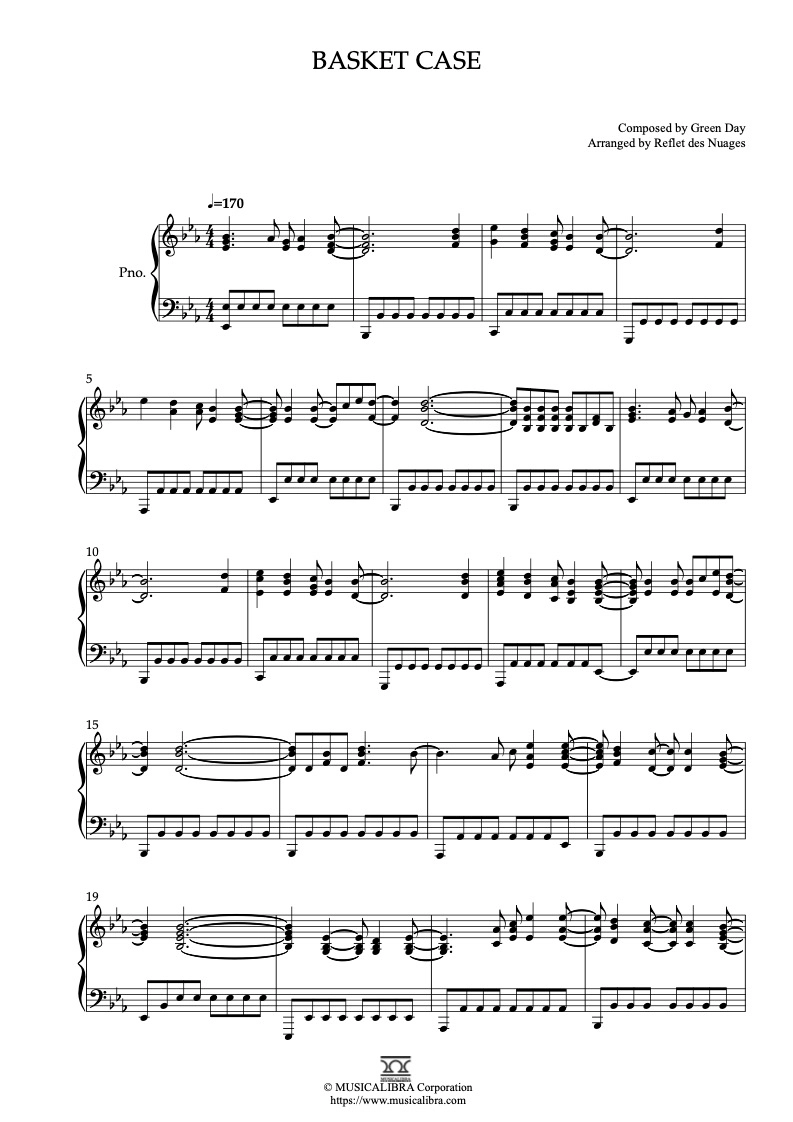 PIANO SOLO 楽譜] Basket Case ピアノ 編曲 楽譜 : MUSICALIBRA JAPAN