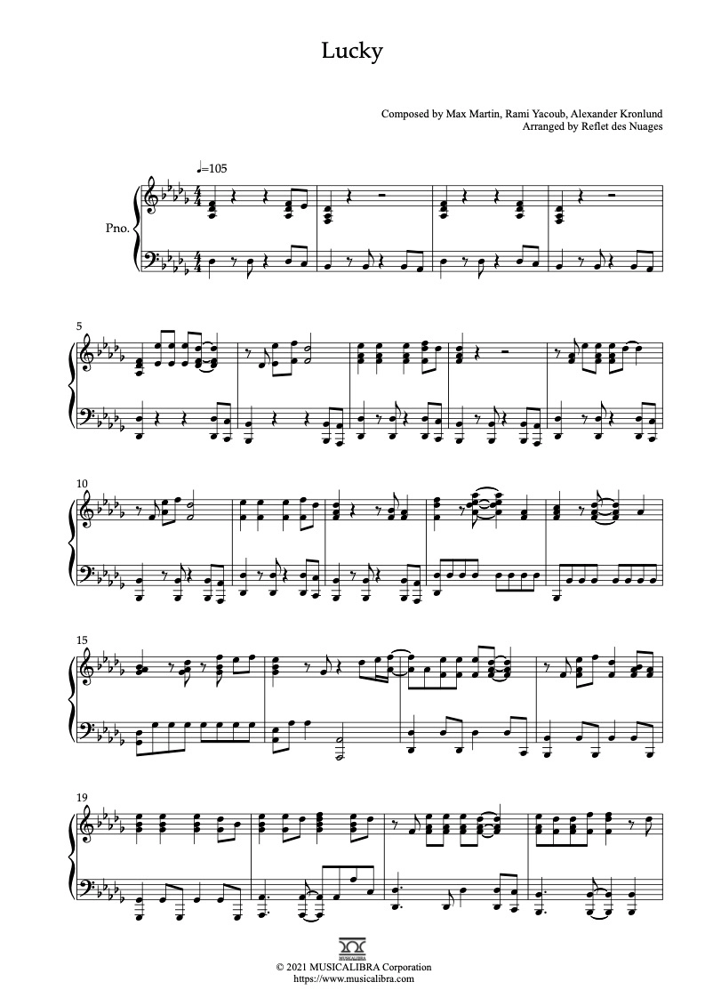 PIANO SOLO 楽譜] Lucky ピアノ 編曲 楽譜 : MUSICALIBRA JAPAN