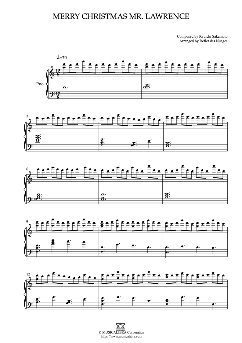PIANO SOLO 楽譜] Merry Christmas Mr. Lawrence ピアノ 編曲 楽譜