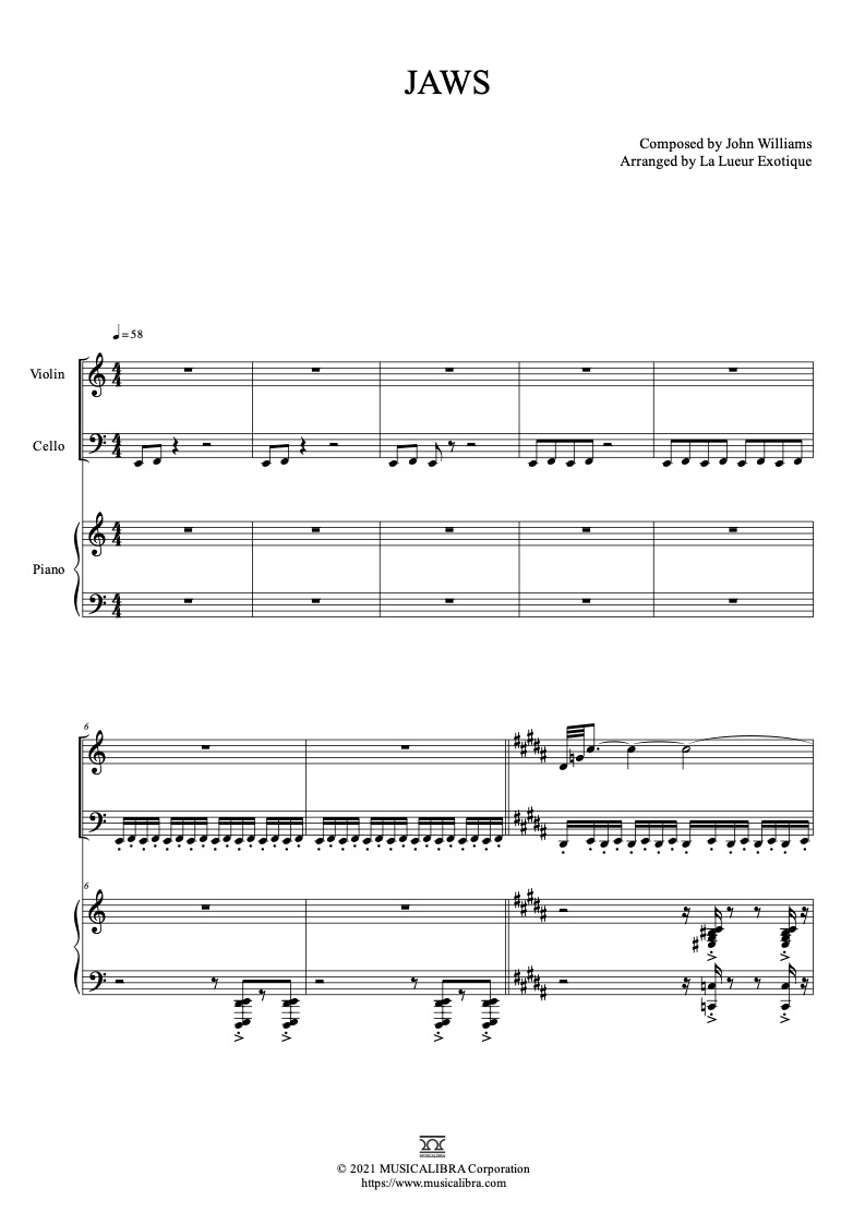 TRIO 楽譜] Jaws Main Theme - ヴァイオリン、チェロ、ピアノ