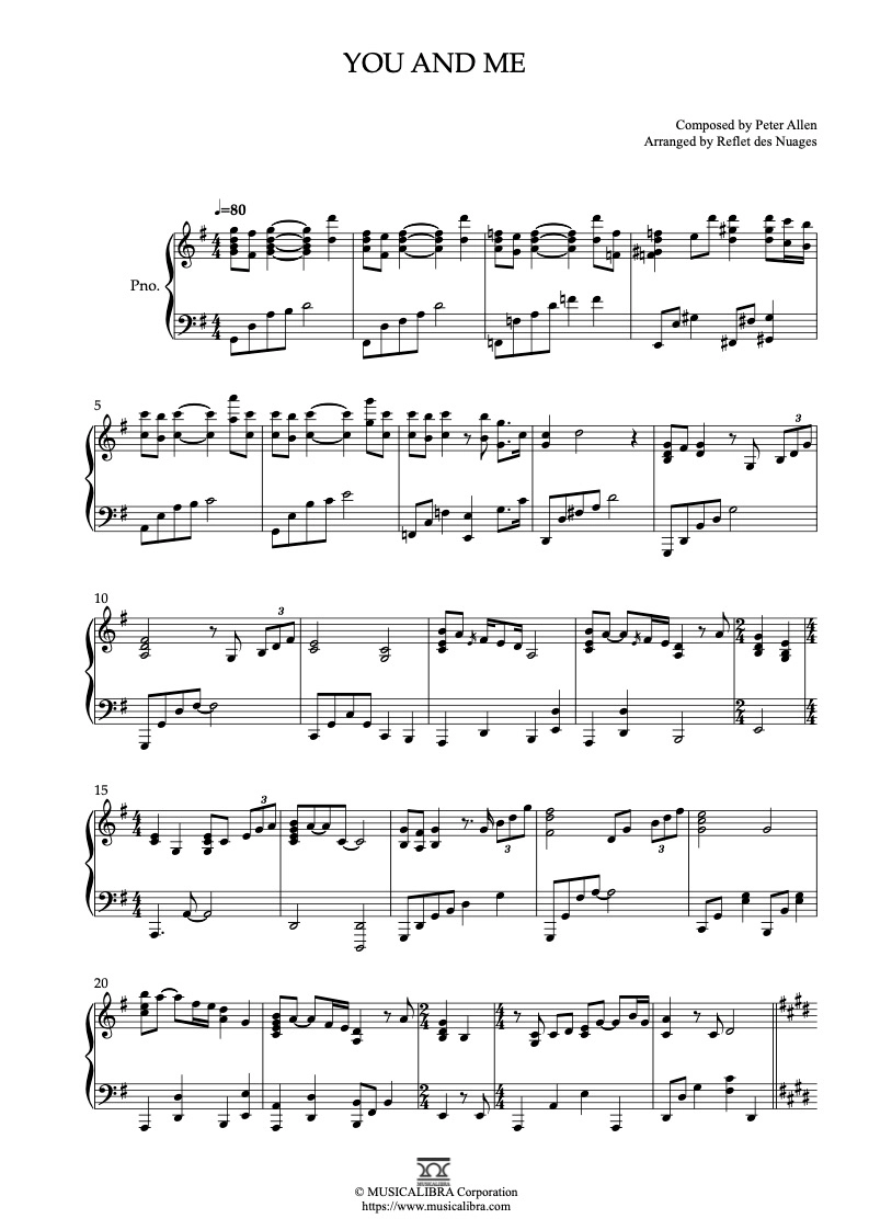 PIANO SOLO 楽譜] You and Me ピアノ 編曲 楽譜 : MUSICALIBRA JAPAN