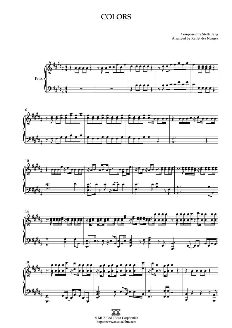 PIANO SOLO SHEET MUSIC] Colors : MUSICALIBRA