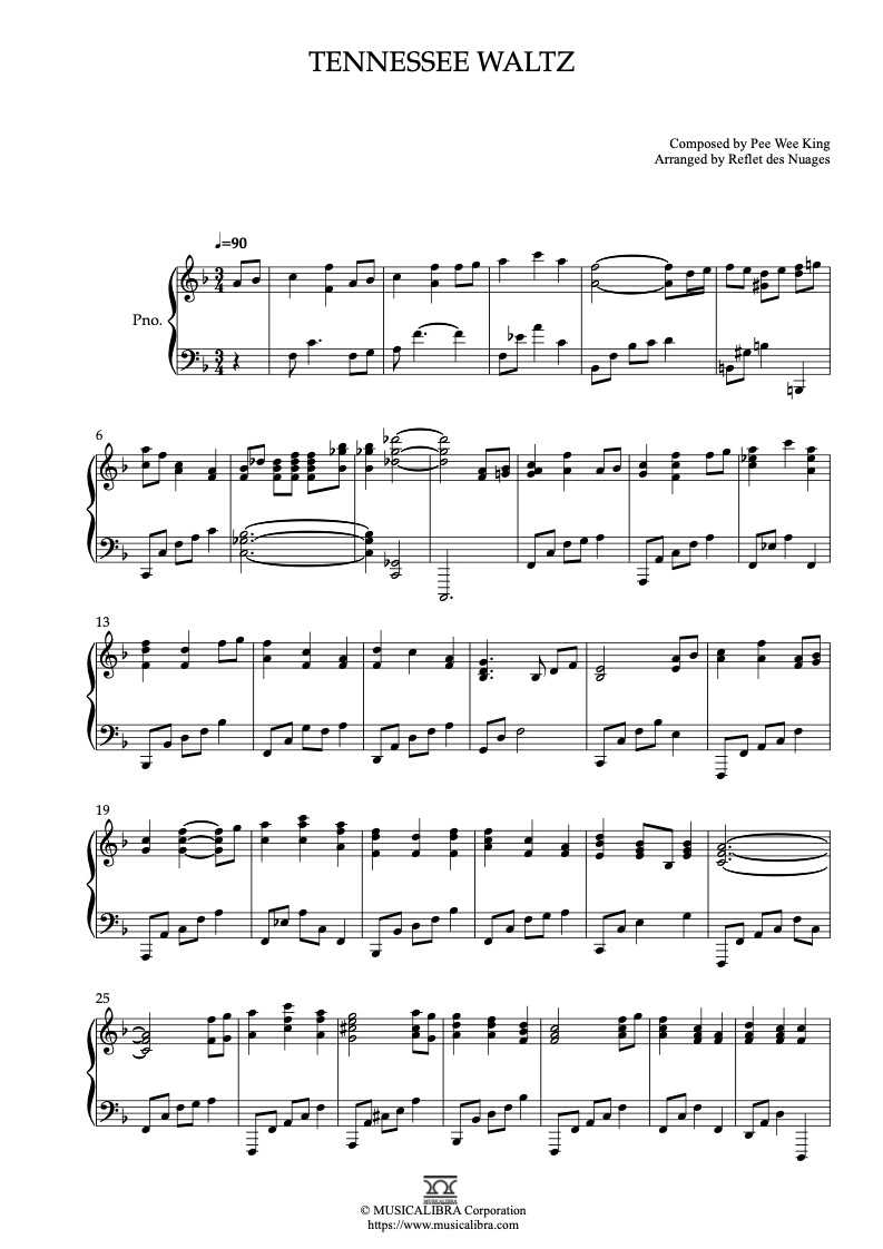 PIANO SOLO SHEET MUSIC] The Tennessee Waltz : MUSICALIBRA