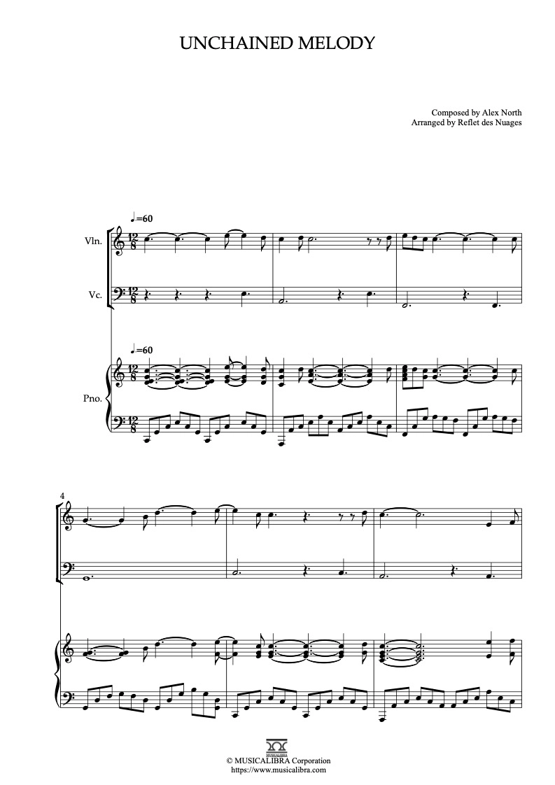 TRIO 楽譜] Unchained Melody - ヴァイオリン、チェロ、ピアノトリオ