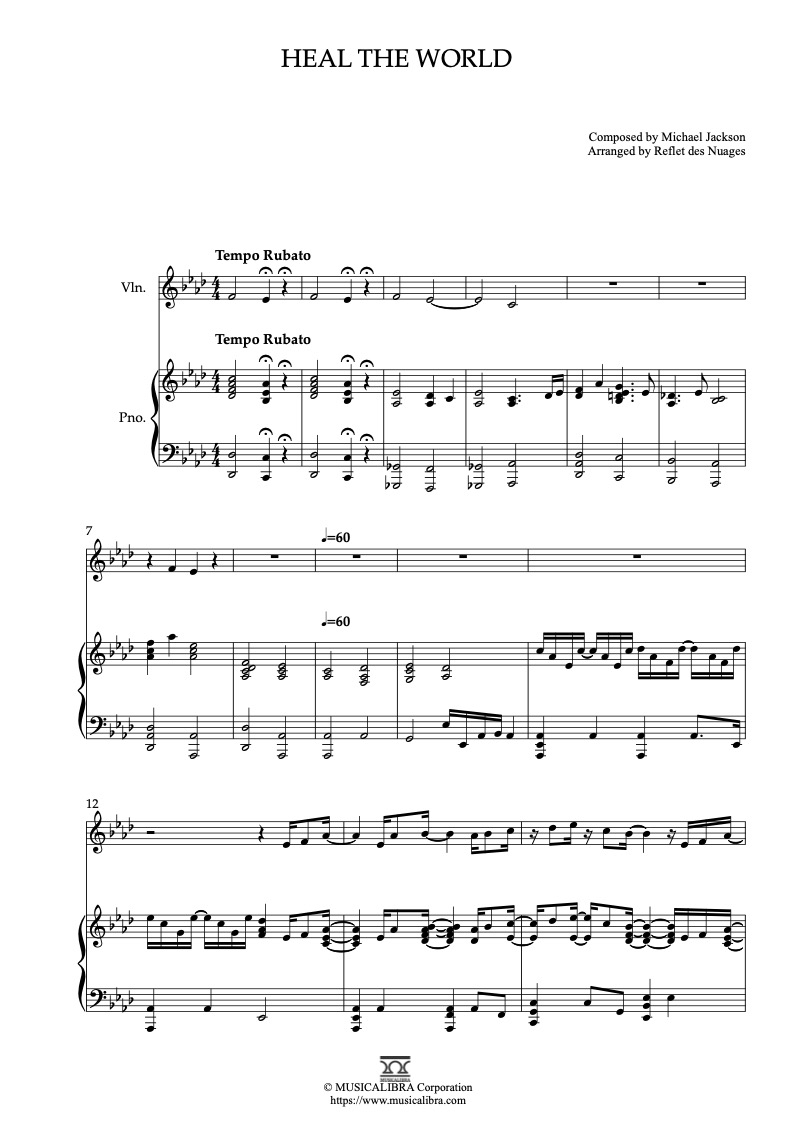 DUET SHEET MUSIC] Heal the World - Violin and Piano Chamber