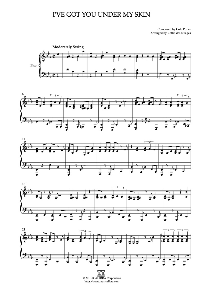 PIANO SOLO SHEET MUSIC] I've Got You Under My Skin : MUSICALIBRA