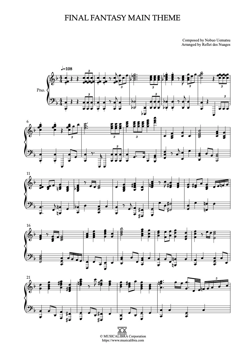 PIANO SOLO SHEET MUSIC] Final Fantasy Main Theme : MUSICALIBRA