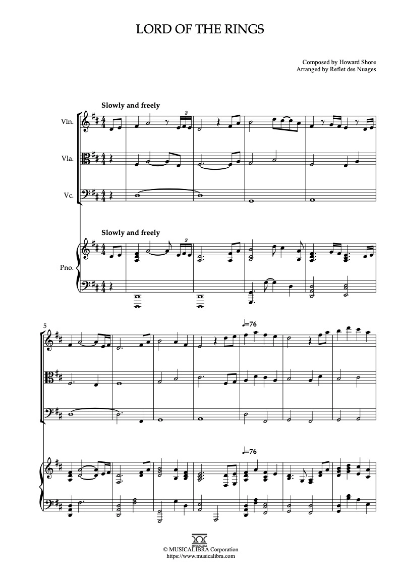 QUARTET SHEET MUSIC] Lord of the Rings - Violin, Viola, Cello and