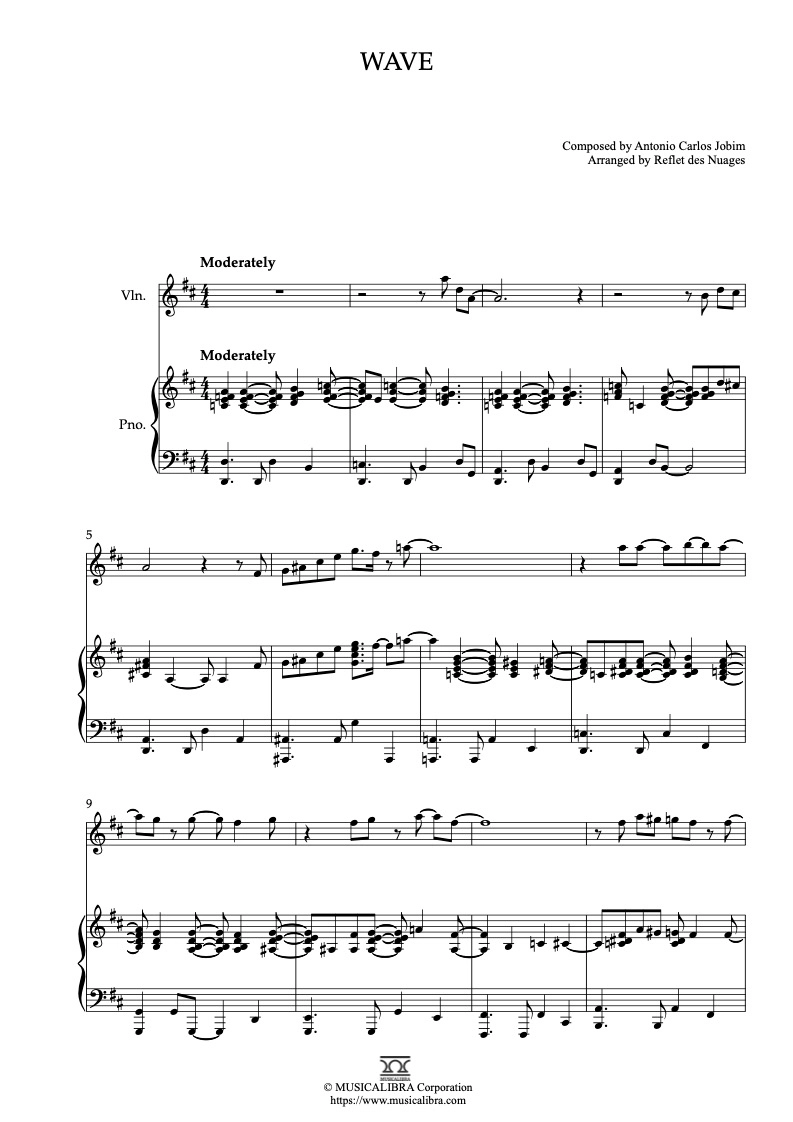 DUET 楽譜] Wave(Antonio Carlos Jobim) - ヴァイオリン、ピアノ