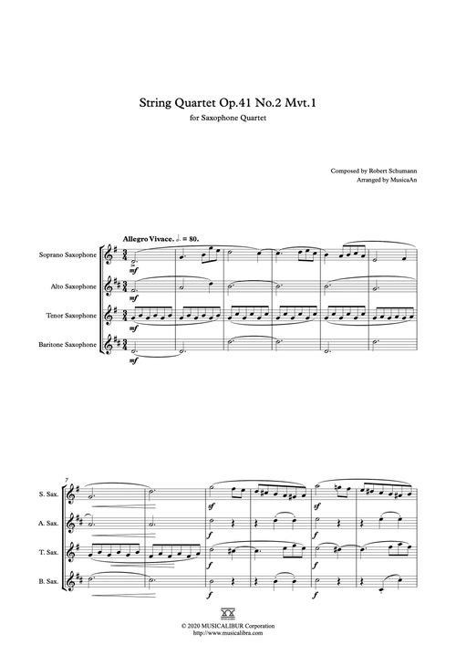 QUARTET SHEET MUSIC] Schumann String Quartet No. 2