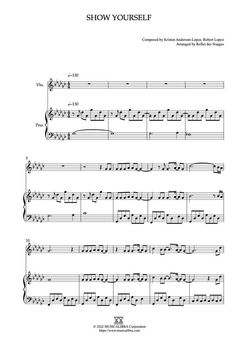 DUET 楽譜] アナと雪の女王 Show Yourself - ヴァイオリン、ピアノ