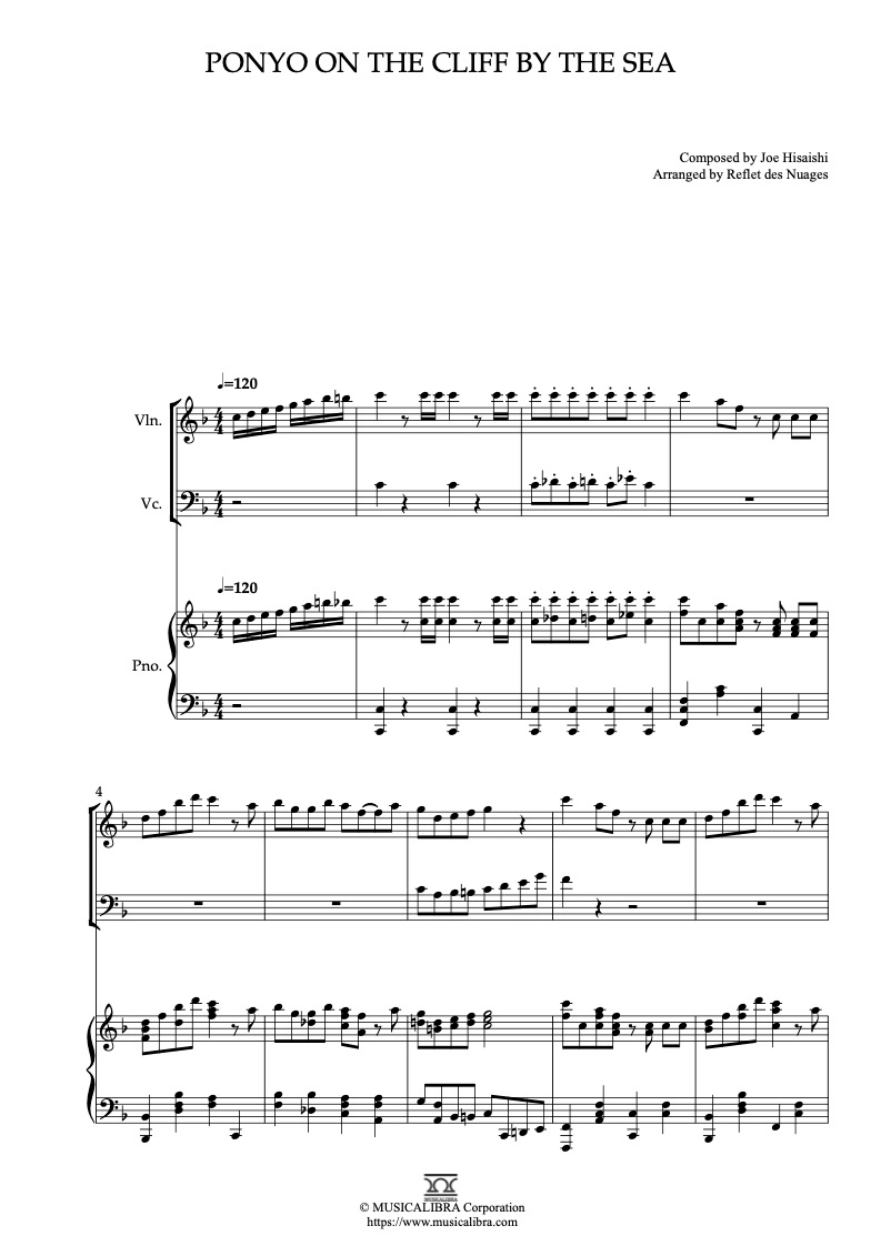 TRIO 楽譜] 崖の上のポニョ - ヴァイオリン、チェロ、ピアノ