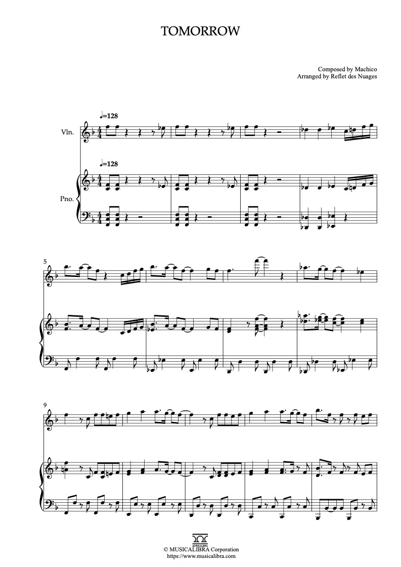 DUET SHEET MUSIC] Tomorrow - Violin and Piano Chamber Ensemble