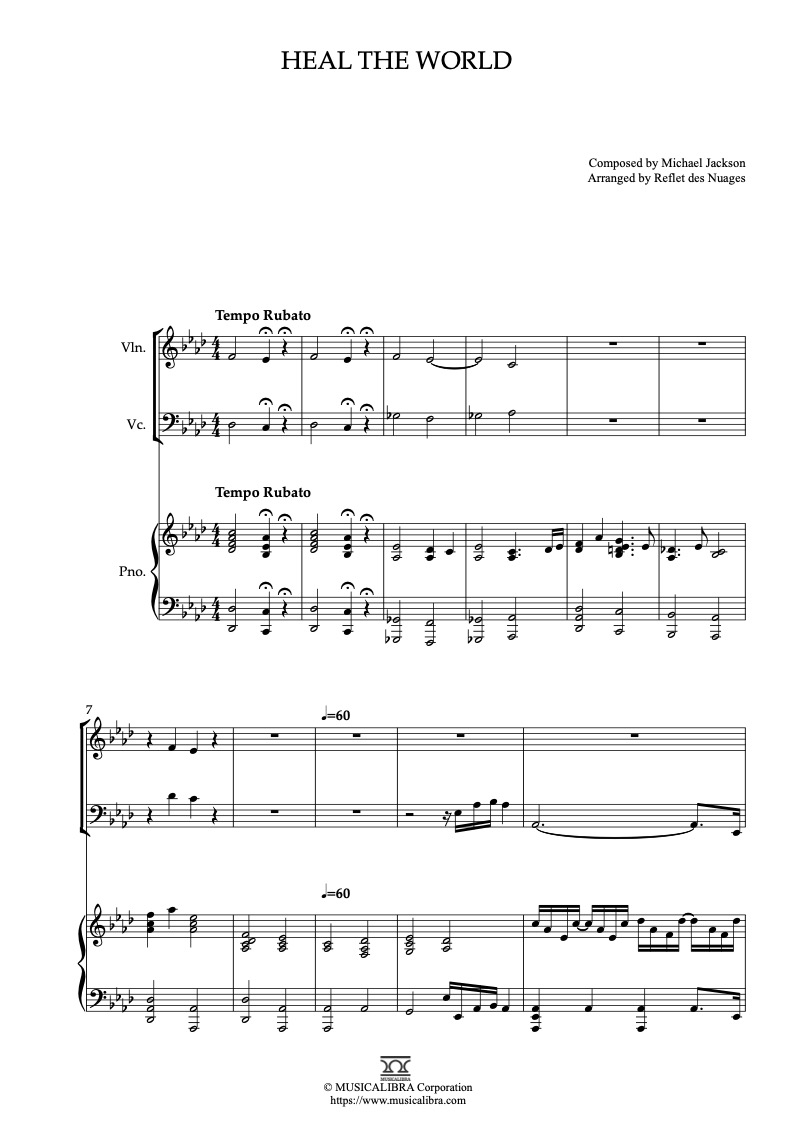 TRIO SHEET MUSIC] Heal the World - Violin, Cello and Piano Chamber