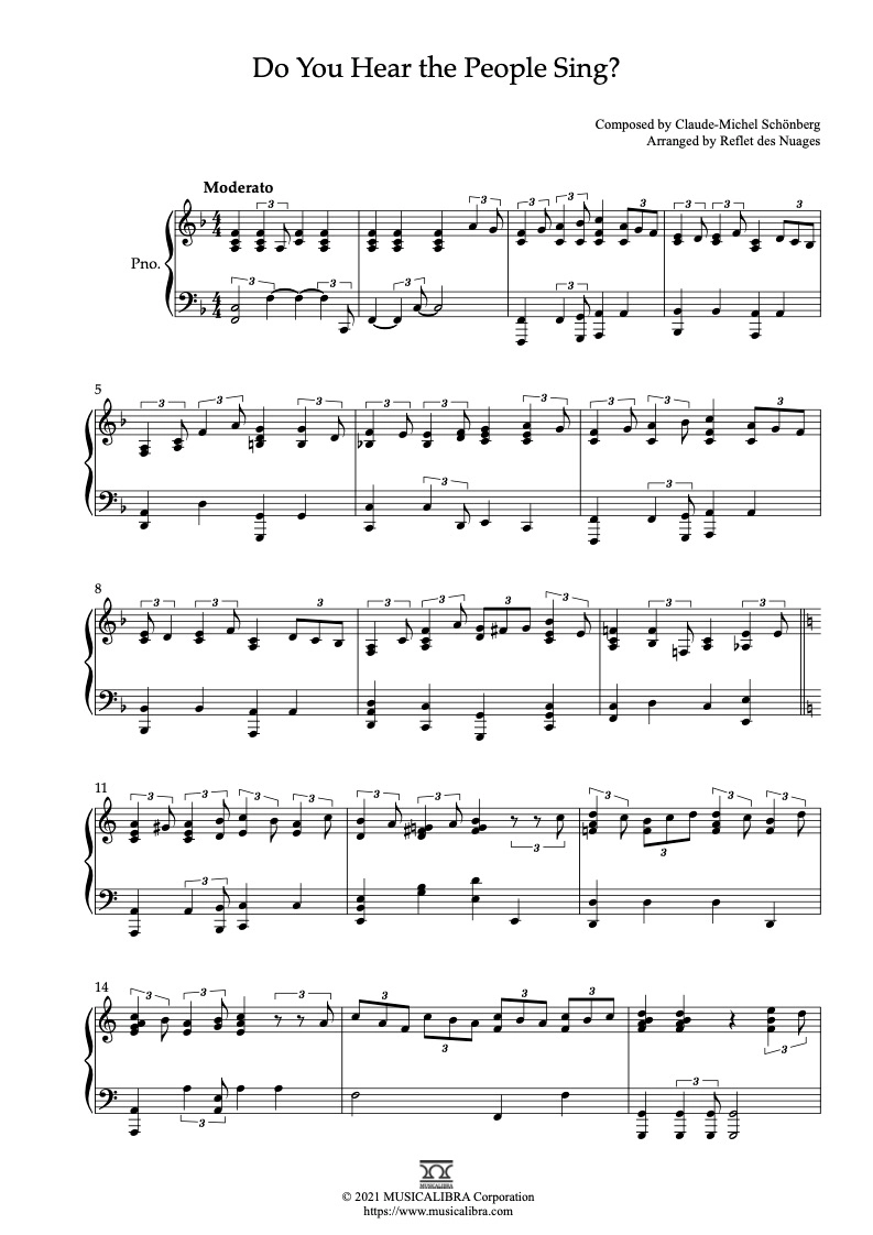 Les Misérables ピアノ・ボーカル楽譜 PIANO SOLO 楽譜] Do You Hear the People Sing? ピアノ 編曲 楽譜