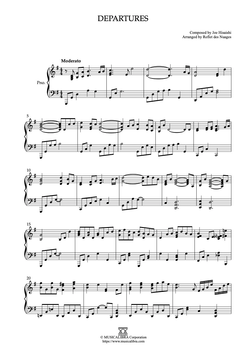 PIANO SOLO 楽譜] Departures ピアノ 編曲 楽譜 : Musicalibra Japan