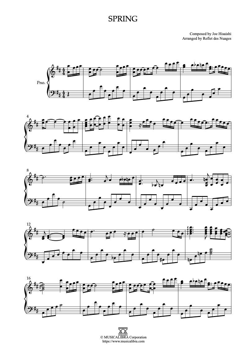 PIANO SOLO 楽譜] Spring ピアノ 編曲 楽譜 : Musicalibra Japan