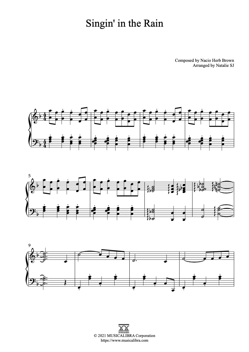 PIANO SOLO 楽譜] Singin' in the Rain ピアノ 編曲 楽譜 : Musicalibra Japan