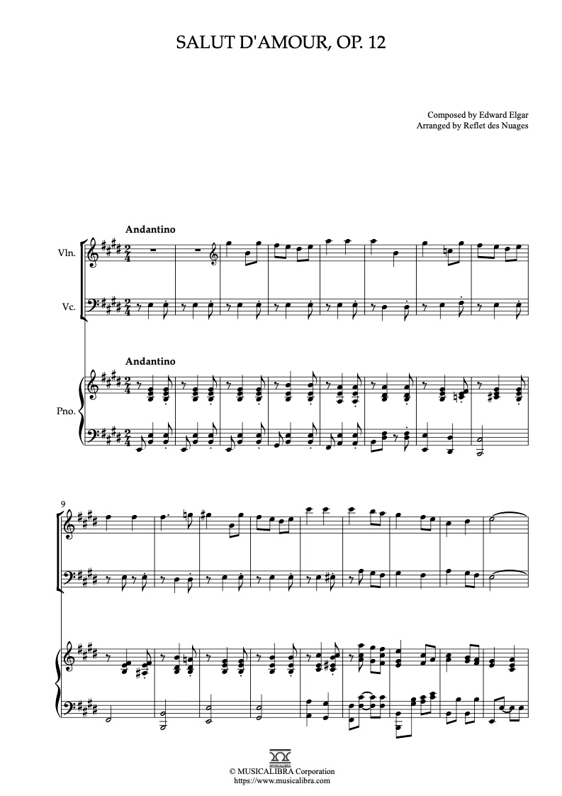 TRIO SHEET MUSIC] Salut d'amour, Op. 12 - Violin, Cello and Piano