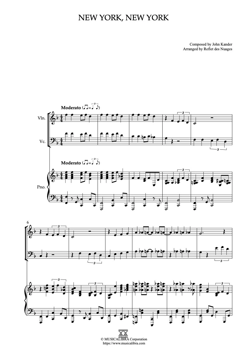 トリオ・パー・ウノ【楽譜】チャイナドラ（3組 6枚）セット TRIO 楽譜] New York, New York - ヴァイオリン、チェロ、ピアノトリオ