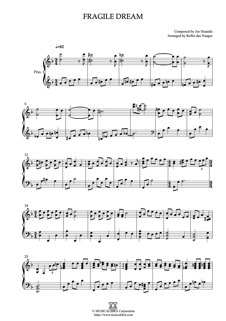 PIANO SOLO 楽譜] Fragile Dream ピアノ 編曲 楽譜