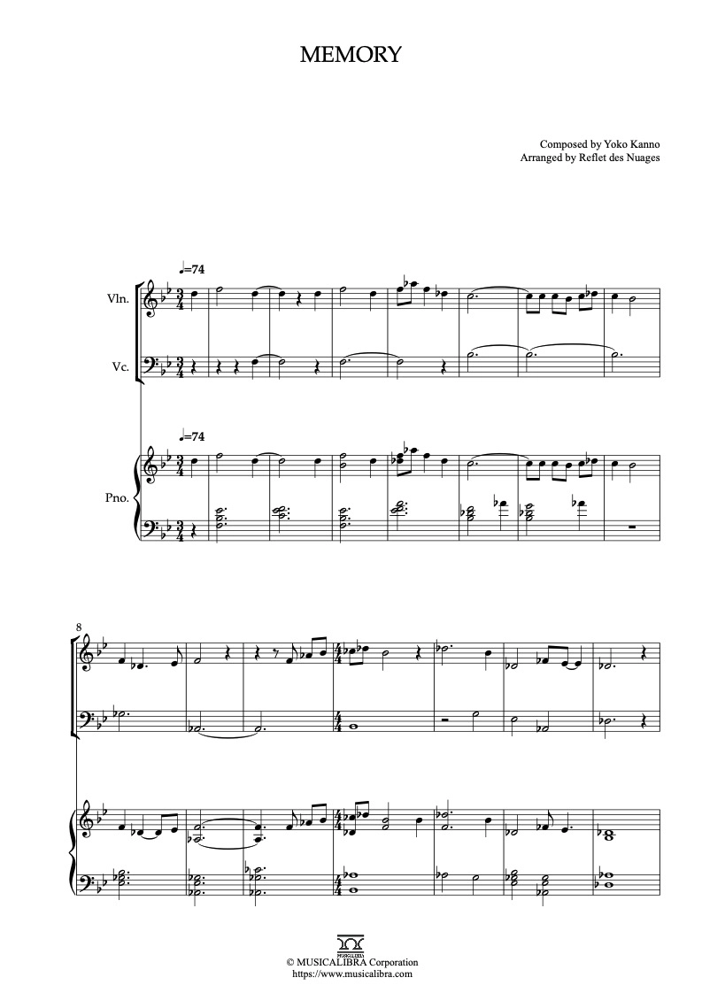 TRIO 楽譜] Memory - ヴァイオリン、チェロ、ピアノトリオ 室内楽