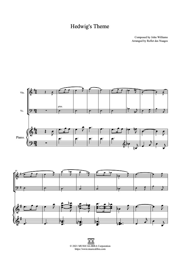 TRIO 楽譜] Hedwig's Theme - ヴァイオリン、チェロ、ピアノトリオ 室内楽 アンサンブル : Musicalibra Japan