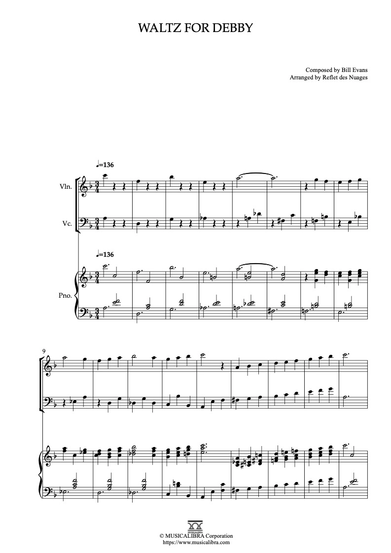 TRIO 楽譜] Waltz for Debby - ヴァイオリン、チェロ、ピアノトリオ