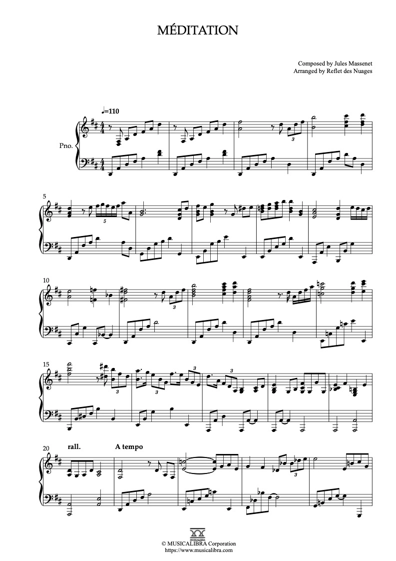 PIANO SOLO 楽譜] Méditation ピアノ 編曲 楽譜 : MUSICALIBRA JAPAN