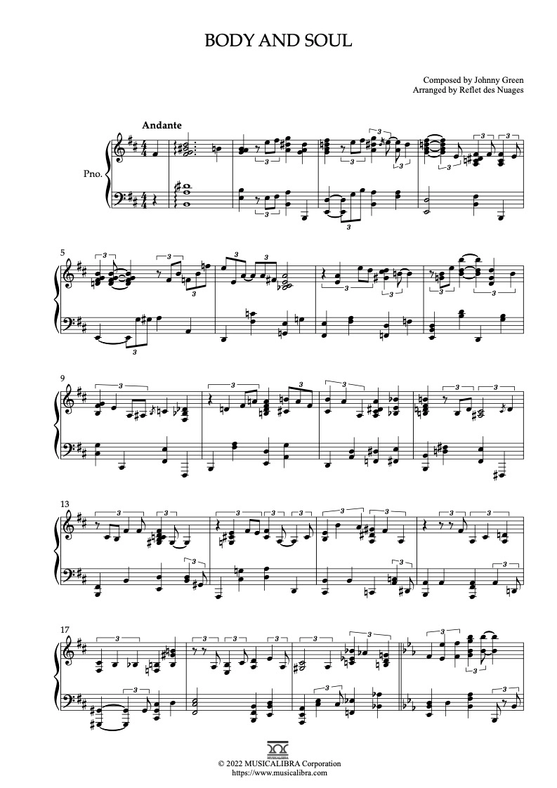 PIANO SOLO 楽譜] Body and Soul ピアノ 編曲 楽譜 : MUSICALIBRA JAPAN