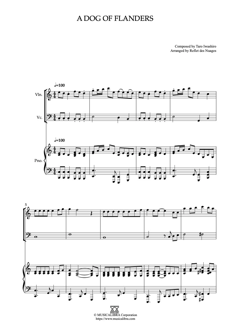 TRIO SHEET MUSIC] A Dog of Flanders OST - Violin, Cello and Piano