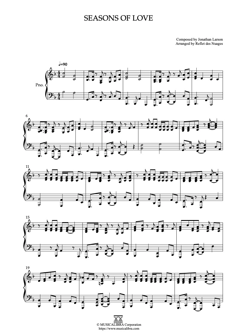 PIANO SOLO SHEET MUSIC] Seasons of Love : MUSICALIBRA