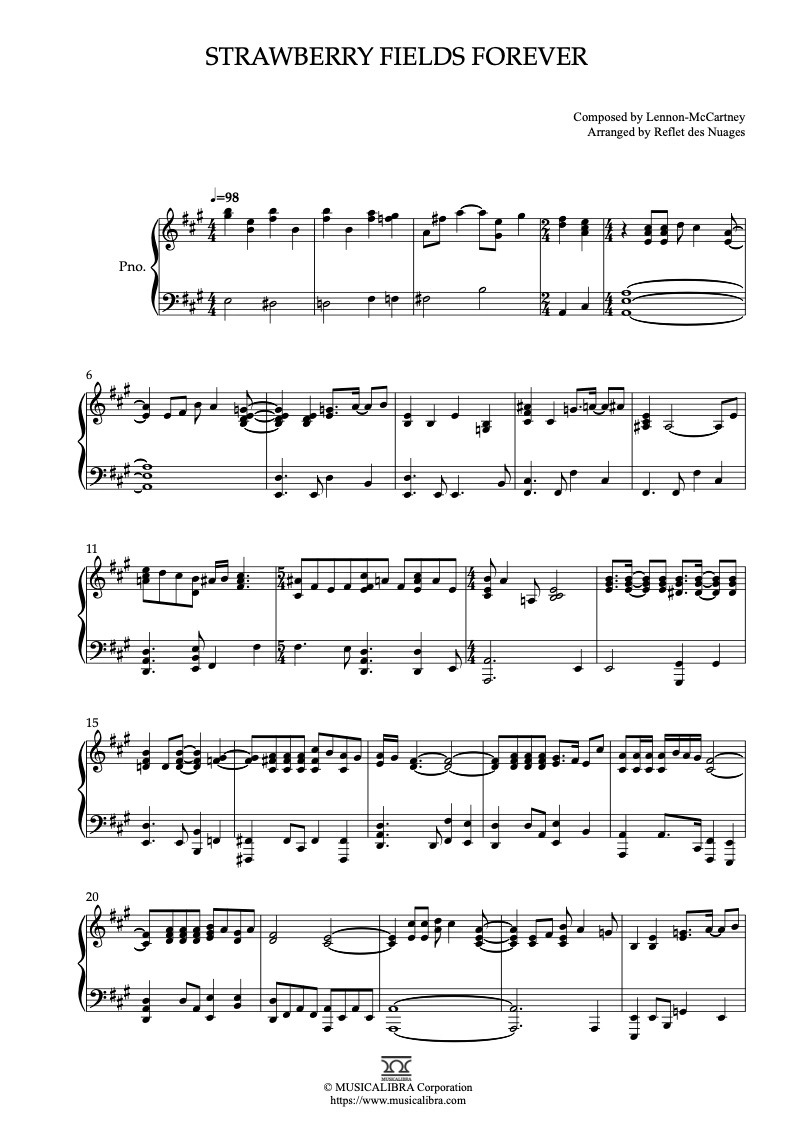 PIANO SOLO 楽譜] Strawberry Fields Forever ピアノ 編曲 楽譜