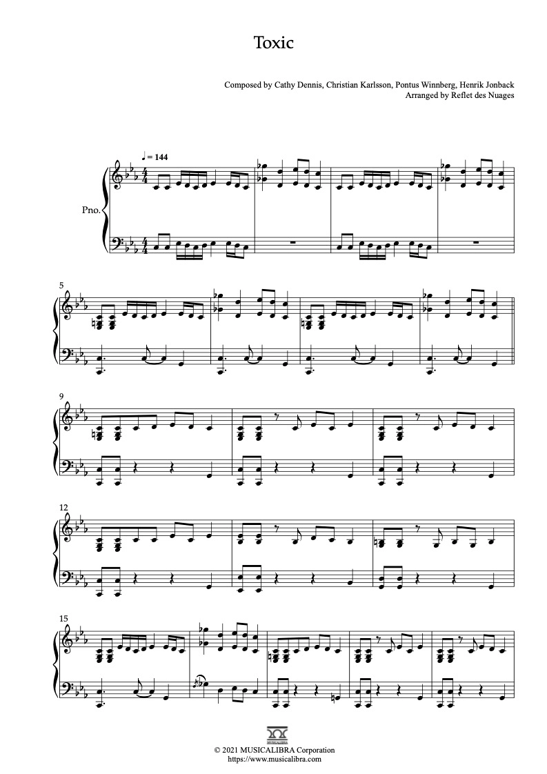 PIANO SOLO 楽譜] Toxic ピアノ 編曲 楽譜 : MUSICALIBRA JAPAN