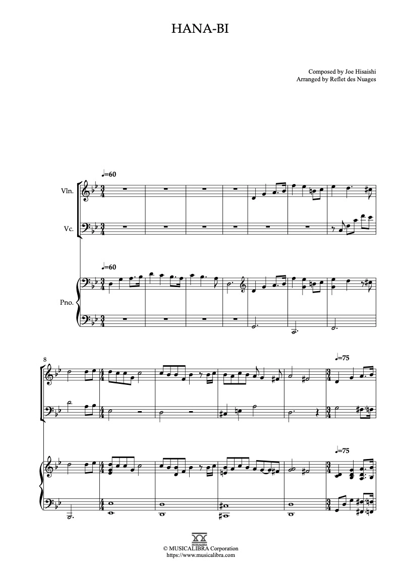 TRIO SHEET MUSIC] Hana-bi - Violin, Cello and Piano Chamber Ensemble :  Musicalibra