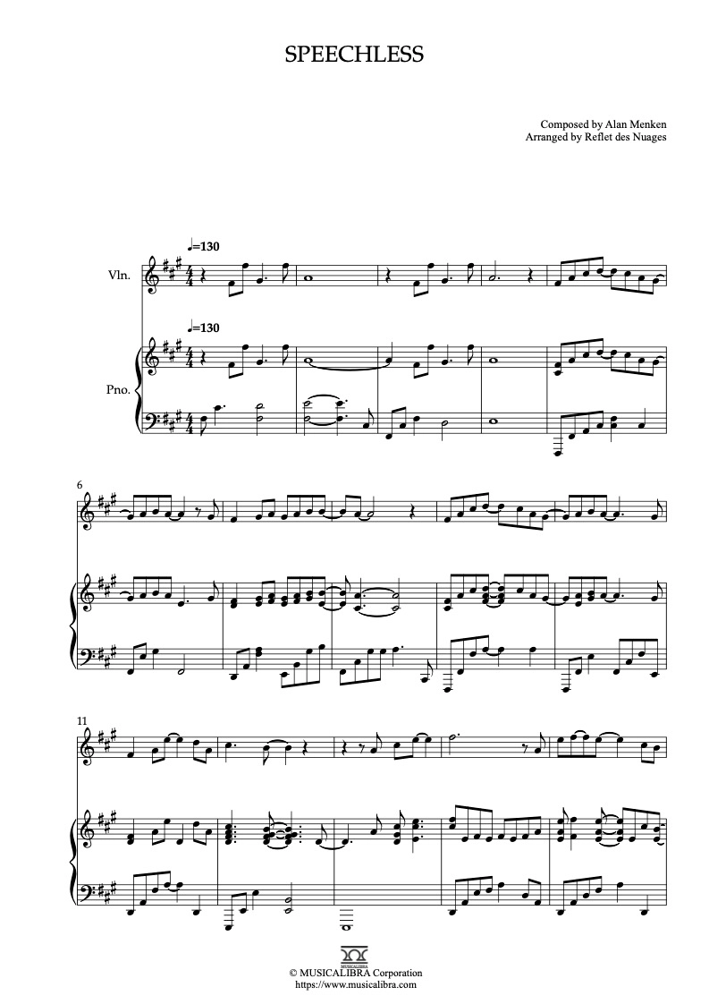 DUET 楽譜] Speechless - ヴァイオリン、ピアノデュエット 室内楽