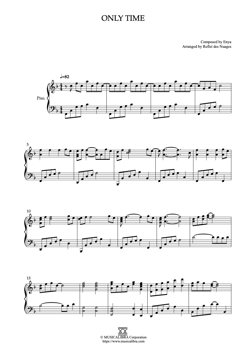 PIANO SOLO 楽譜] Only Time ピアノ 編曲 楽譜 : MUSICALIBRA JAPAN
