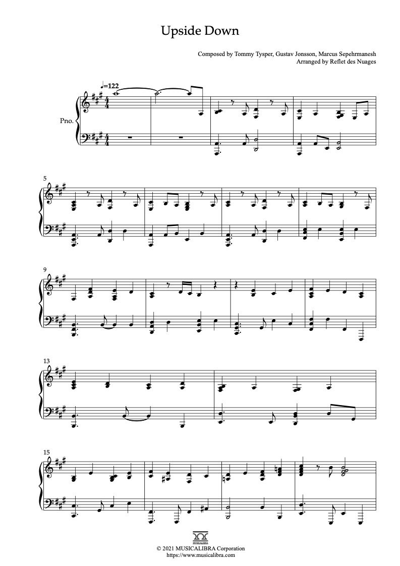 PIANO SOLO SHEET MUSIC] Upside Down : MUSICALIBRA