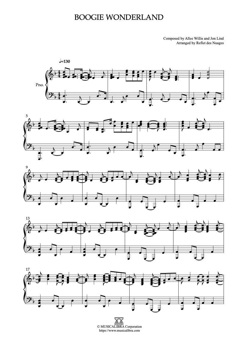 PIANO SOLO 楽譜] Boogie Wonderland ピアノ 編曲 楽譜
