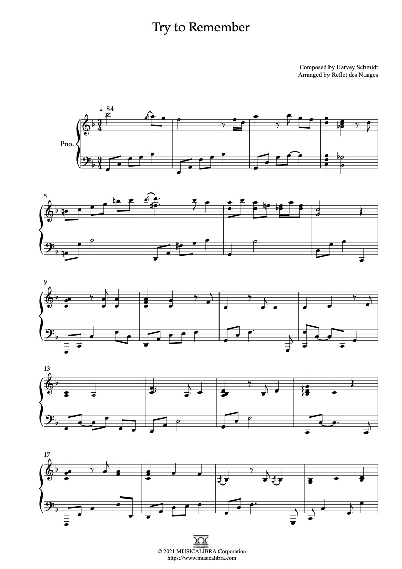 PIANO SOLO SHEET MUSIC] Try to Remember : MUSICALIBRA