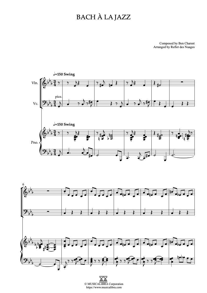 TRIO 楽譜] Bach à la jazz - ヴァイオリン、チェロ、ピアノトリオ