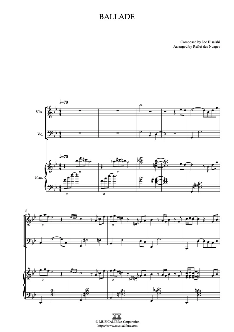 TRIO 楽譜] 久石 讓 Ballade - ヴァイオリン、チェロ、ピアノ